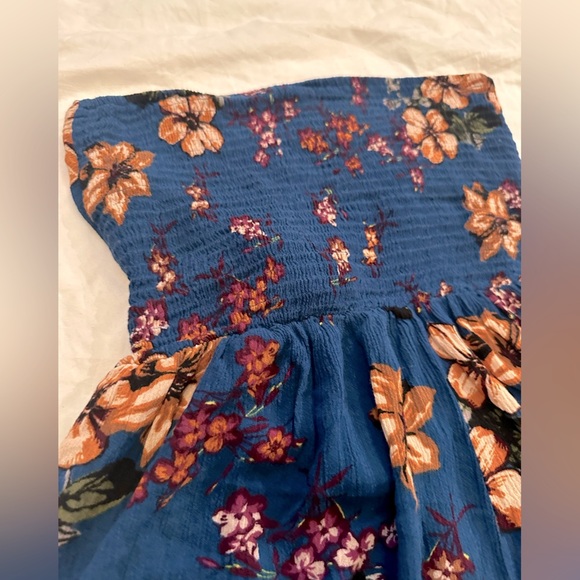 Blue Floral Tube Top Romper with Tie Back Size Small - Picture 2 of 5